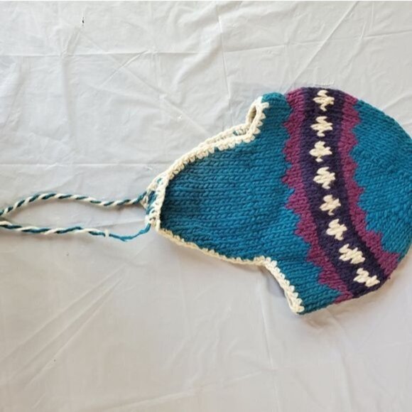 Vintage Handmade Knitted Hat with Ear Flaps and Tassels - Picture 2 of 5